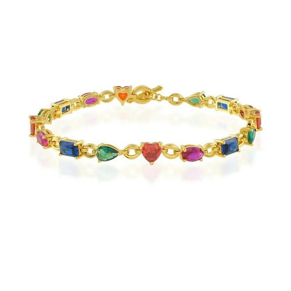 Multi Gemstone Tennis Bracelet, 14k gold plated Silver Multi Gemstone tennis Bracelet Gift For Mother, Anniversary Gift for Wife