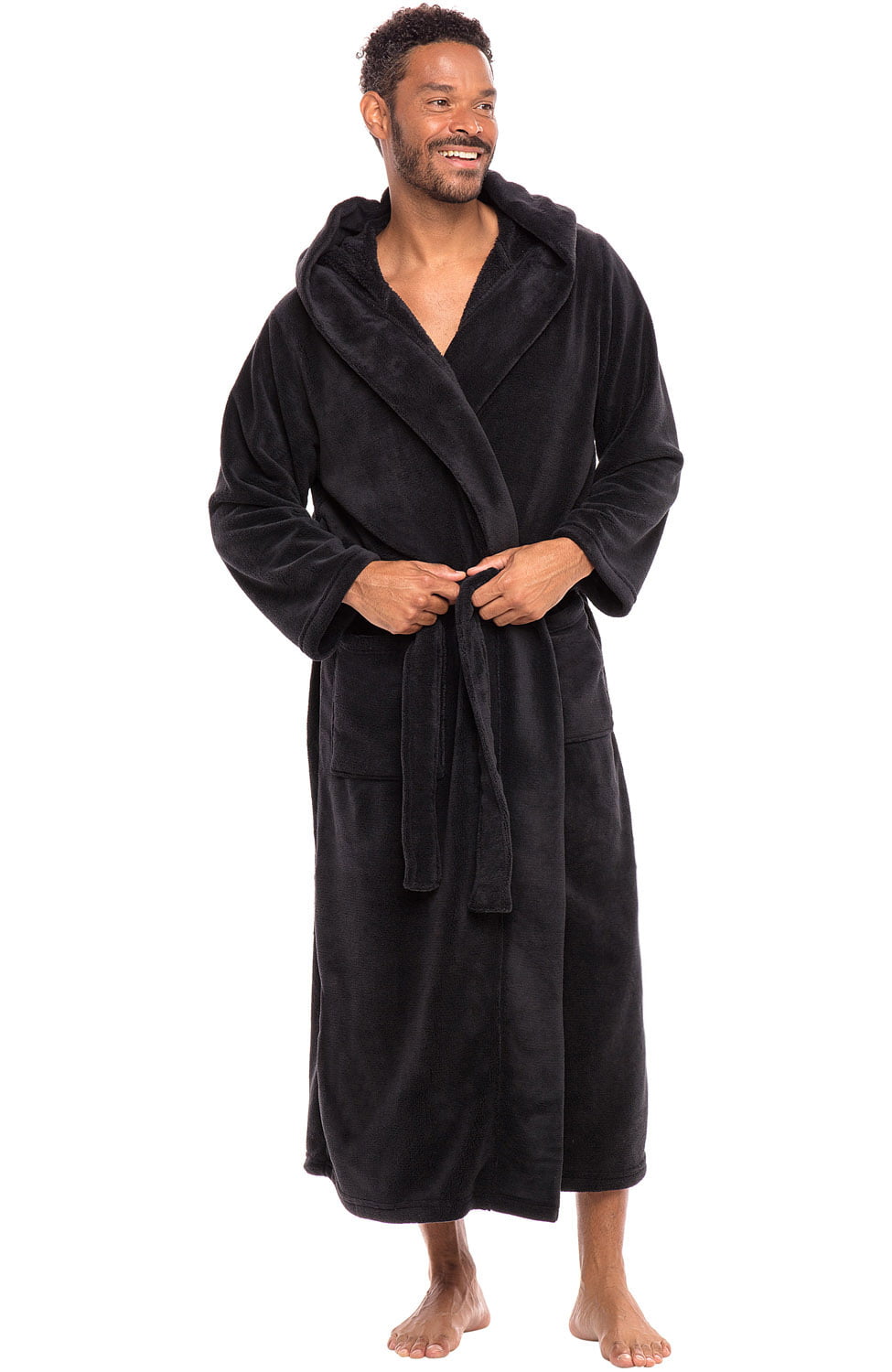 Wanted Mens Soft Lightweight Plush Fleece Robe with Front Pockets