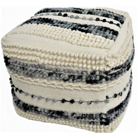Home&Manor Wool Cotton Eugene Cube Pouf