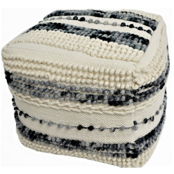 Home&Manor Wool Cotton Eugene Cube Pouf