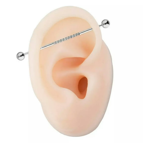 K-KED Long Industrial Barbell Bar Tiny Zircon Ear Cartilage Piercing Surgical Steel-default