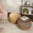 thumbnail image 4 of · REDEARTH · Round Pouf Ottoman - Braided Boho Poof Home Decor Pouffe Accent Sitting Circular Foot Rest for Living Room, Bedroom, Nursery, Kidsroom, Lounge; Jute and Cotton (19.5"x19.5"x14"; Multi), 4 of 9