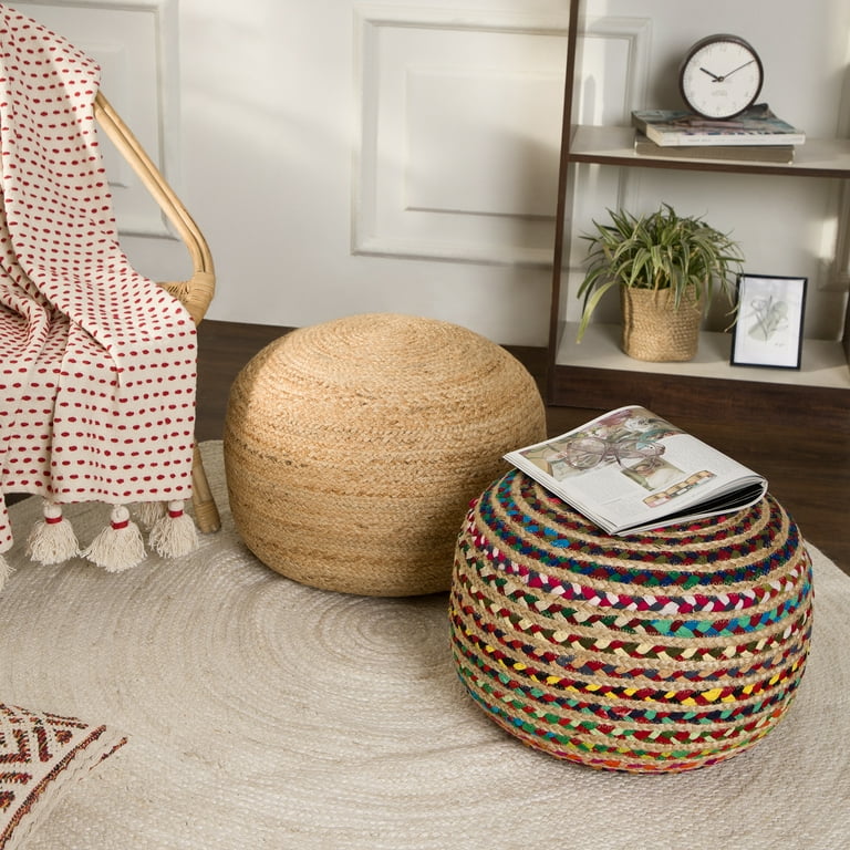 REDEARTH Round Pouf Ottoman Braided Boho Poof Home Decor Pouffe Accent Sitting Circular Foot Rest for Living Room Bedroom Nursery Kidsroom L