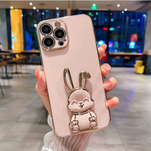 Funda con soporte plegable 3D para iphone, carcasa galvanizada a prueba de golpes para modelos 14, 13, 12, 11 Pro Max, XR, XS, 6, 7, 8 Plus, SE 2022, 14Plus Fivean unisex