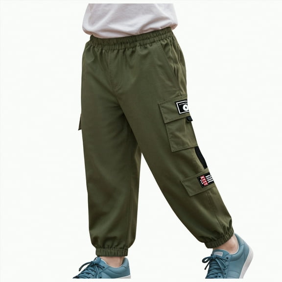 Gvdentm Boys Cargo Joggers Drawstring Jogging Pants Kids Elastic Waist Trousers(AG,4-5 Years)