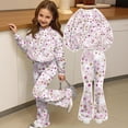 thumbnail image 4 of Grblisyd Girls Outfits Size 10-12 2 Piece Long Sleeve Crew Neck Cute Cartoon Print Sweatshirt Top and Flare Pants Set, 4 of 7