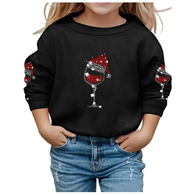Chandail à Capuchon et Chandails en Molleton pour Filles - Automne Hiver Imprimé de Noël Col Rond Manches Longues Chandail en Molleton Décontracté pour Filles