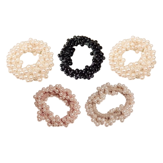 Bandas elásticas para el cabello, 5 piezas Bandas elásticas para el cabello con perlas Lazos para el cabello compactos y livianos