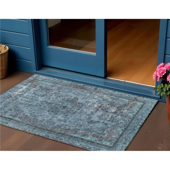 HomeRoots 616052 3 x 5 ft. Blue & Gray Medallion Washable Indoor & Outdoor Rectangle Area Rug