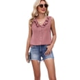 thumbnail image 2 of Women'S Casual Blouses Sleeveless Buttons V Neck Ruffle Tank Tops 2025 Trendy Summer Ladies Business Work Shirts Pink XL, 2 of 7