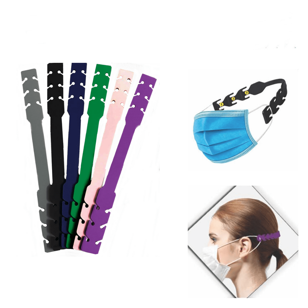 Mask Extension Strap Black, 6PCS 3 Gears Adjustable Extender Hook Anti-Slip Ear Protection Saver Holder 