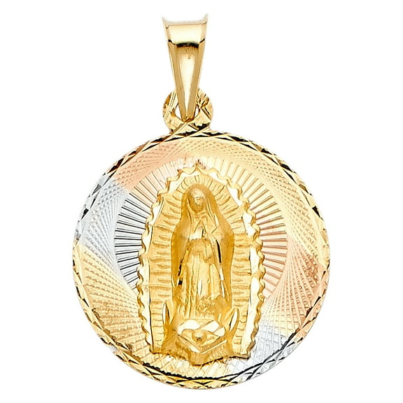 Wellingsale 14K Tri 3 Color Gold Polished Diamond Cut Religious Our Lady of Guadalupe Charm Pendant
