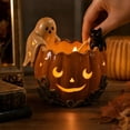 thumbnail image 2 of Halloween Pumpkin Ceramic Candle Holder with Ghost & Black Cat Decor, Spooky Glow Jack O Lantern Tea Light Candle Holder, Fall Halloween Table Centerpiece Decor for Home Bedroom Farmhouse, 2 of 7