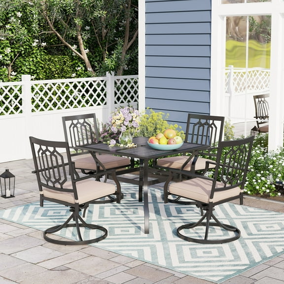 Sophia & William 5Pcs Outdoor Patio Metal Dining Set Swivel Chairs and Mesh Square Table Set for 4