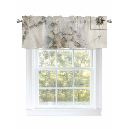 Vintage Medieval Map Valances for Windows Rod Pocket Kitchen Valance Curtains - Soft & Washable Small Window Treatment for Living Room Bathroom Nature Mountain 42x12 Inch 1 Panel