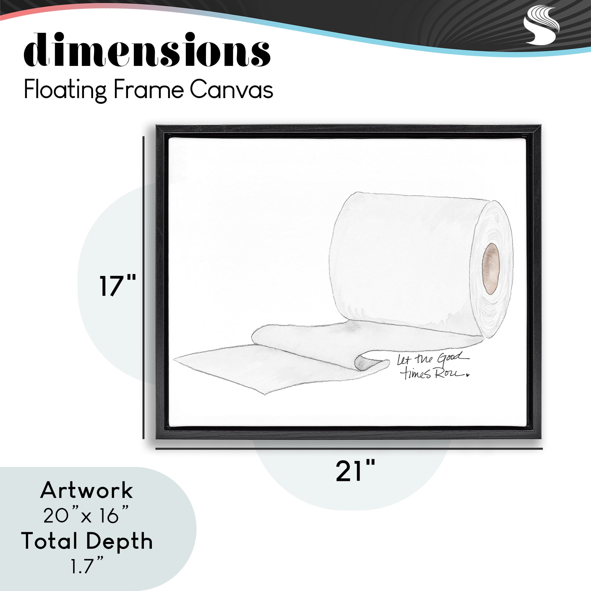 Stupell Industries Good Times Roll Toilet Paper Black Framed Floater Canvas Wall Art, design by Nola James