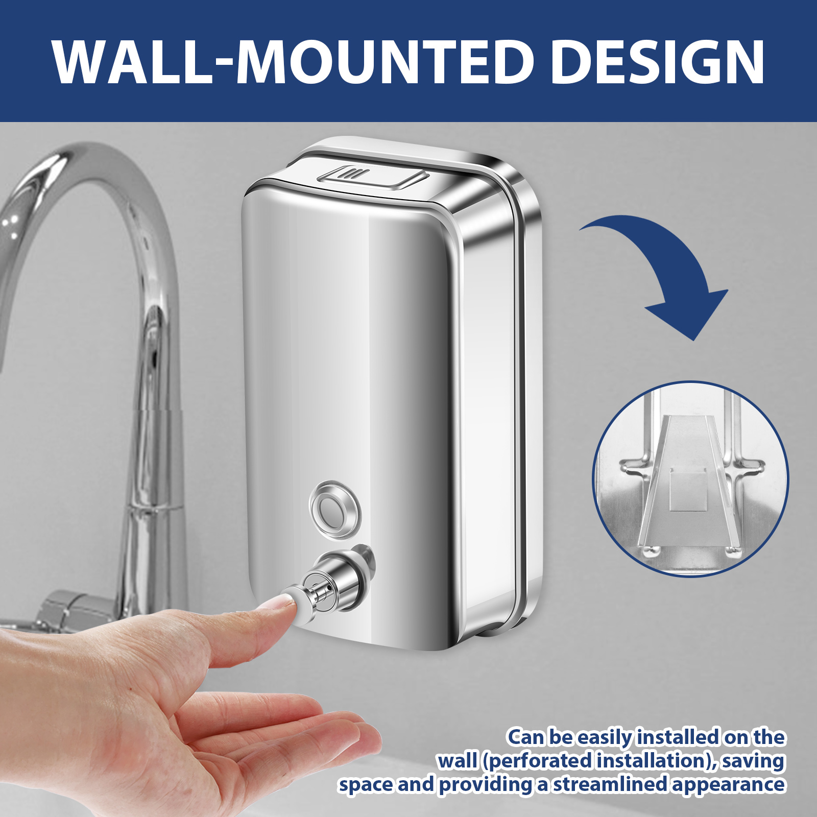 Threns 4Pcs Commercial Soap Dispenser Wall Mount Stainless Steel Manual Liquid Pump Rust-Proof Leak Free for Bathroom,33.8 oz