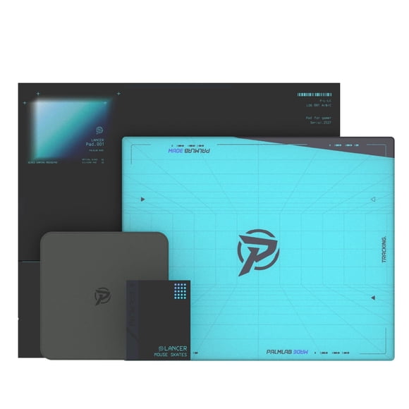 PALMLAB Tapis de Souris de Jeu en Verre, Lancer Pad.001 Surface Micro-Gravée pour un Contrôle de Précision et une Vitesse, Base en Silicone Antidérapante, Comprend 3 Types de Souris