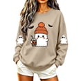 thumbnail image 5 of Women's Cute Ghost Halloween Sweatshirts Knit Beanie Graphic Crewneck Pullover Tops Long Sleeve Fall Shirts with Sleeve Prints Spooky Season Casual Clothing, 5 of 6