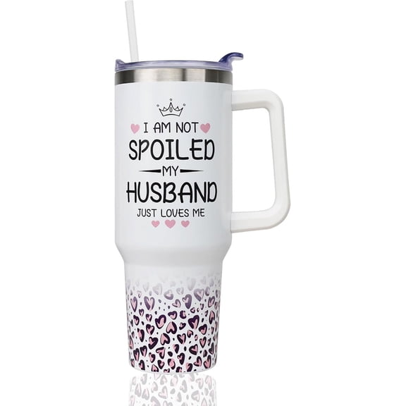 40 oz Valentines Tumbler with Handle and Straw, Stainless Steel Insulated Leopard Heart Tumbler 40 oz, Reusable Wife tumbler with Leak Proof Lid, Valentines Gifts for Her