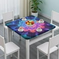 thumbnail image 3 of Colorful Tie Dye Burst Flower Pattern Square Fitted Tablecloth with Elastic Edge,Square Table Cover,Washable Elastic Table Cover for Home Kitchen Party Decor 34"x34", 3 of 6