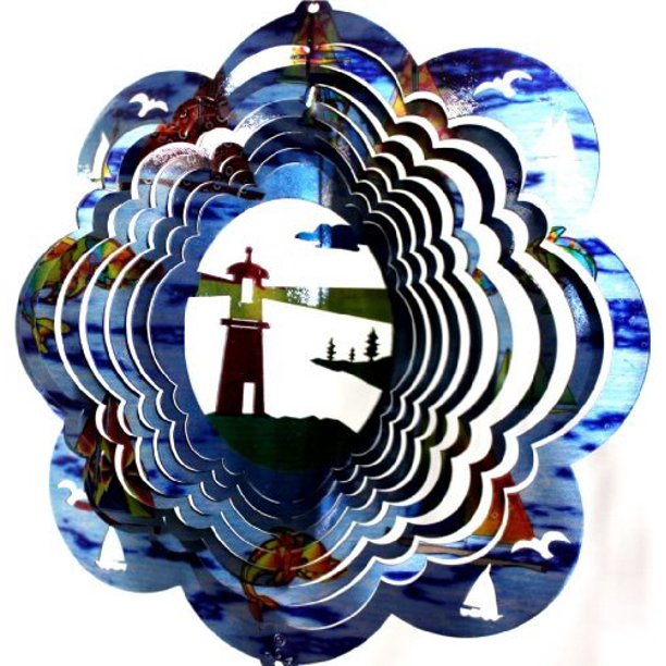 Dakota Steel Art 12" Lighthouse Wind Spinner Ocean Printed Walmart