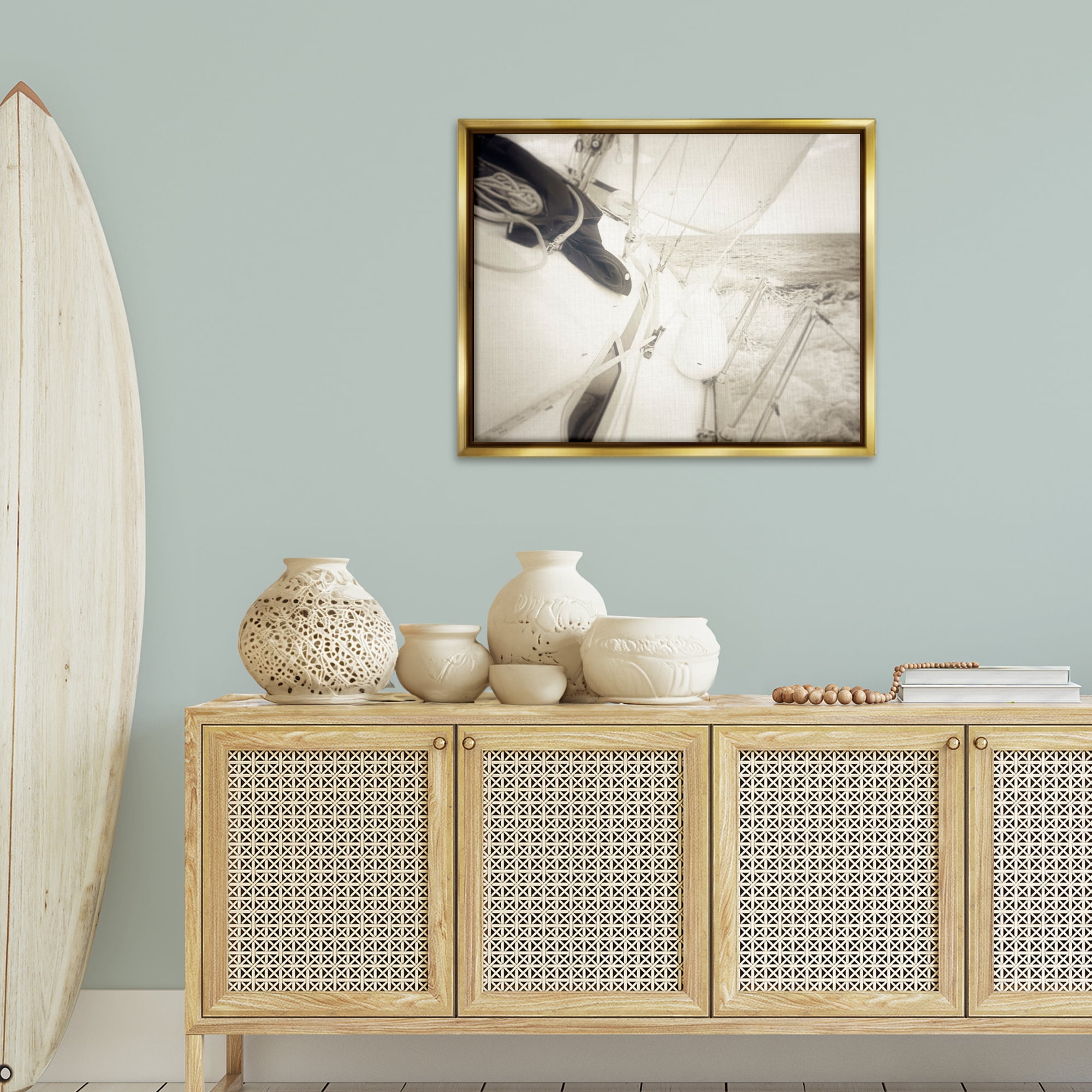 Stupell Industries Clear Day Sailing Transportation Photography Gold Floater Framed Canvas Art Print Wall Art, 31 x 25