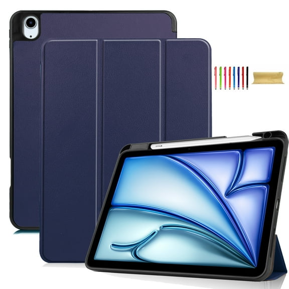 Dteck for iPad Air 11 Inch 2024 Case with Pencil Holder, Slim Trifold Stand Case for iPad Air 11" (M2) 2024,Deep Blue