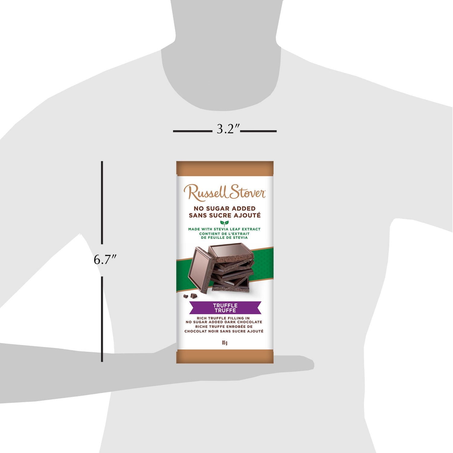 Russell Stover No Sugar Added Truffle Dark Chocolate Bar, 85 Grams