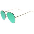 thumbnail image 3 of sunglassLA Unisex Rimless Teardrop Color Mirrored Flat Lens Wire Frame Aviator Sunglasses (Gold / Green) - 56mm, 3 of 4