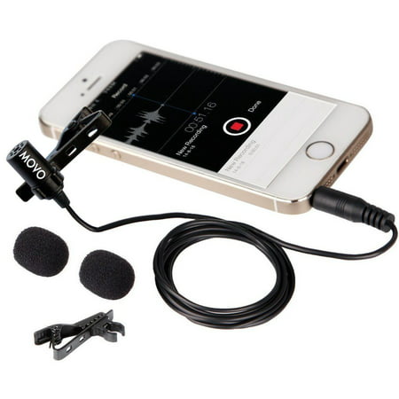 Movo PM10 Deluxe Lavalier Lapel Clip-on Omnidirectional Condenser Microphone for Apple iPhone, iPad, iPod Touch, Android & Windows