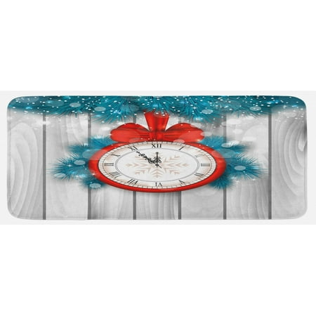 

Clock Kitchen Mat New Year Celebration Midnight a Clock and Fir Pine Tree Branch Illustration Plush Decorative Kitchen Mat with Non Slip Backing 47 X 19 Red and Pale Grey by Ambesonne