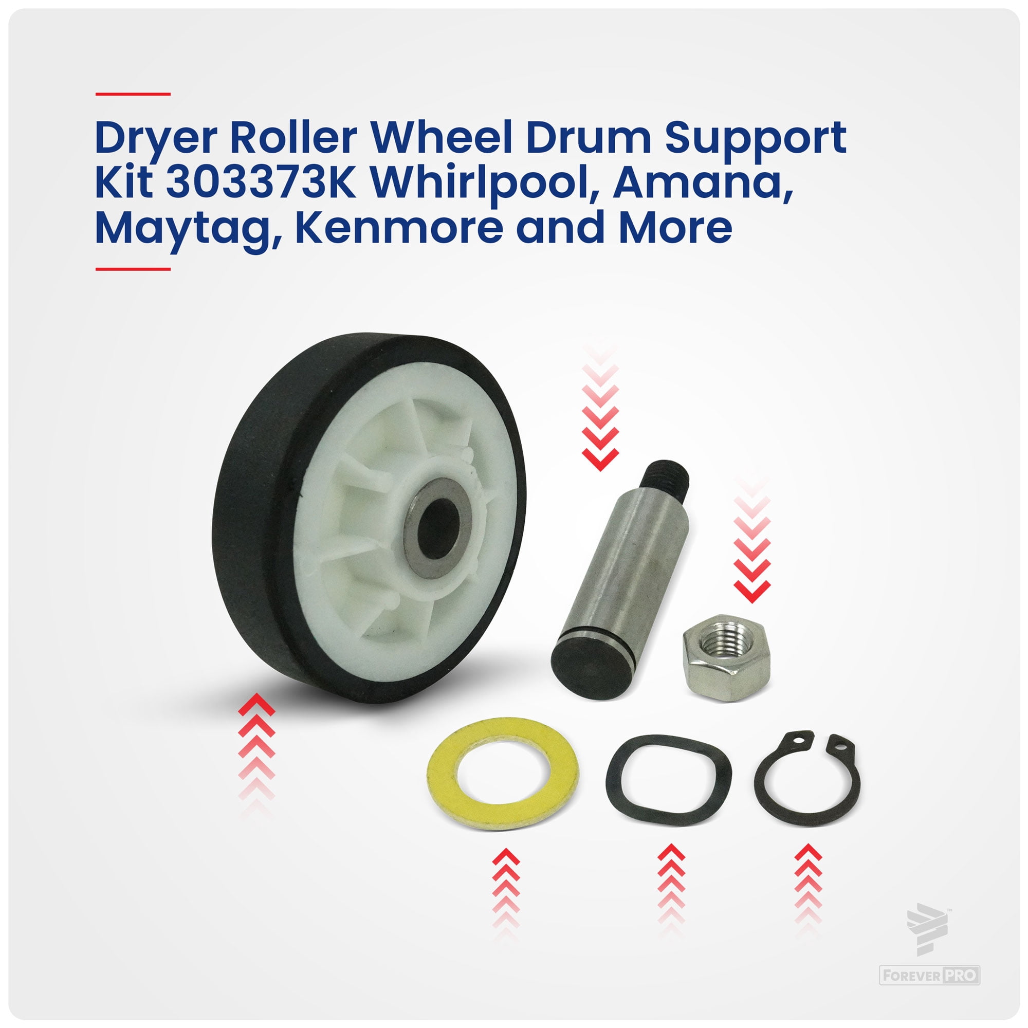 ForeverPRO 12001541 Drum Support Roller for Whirlpool Dryer 12001541VP 303373 W10116741 Y303373