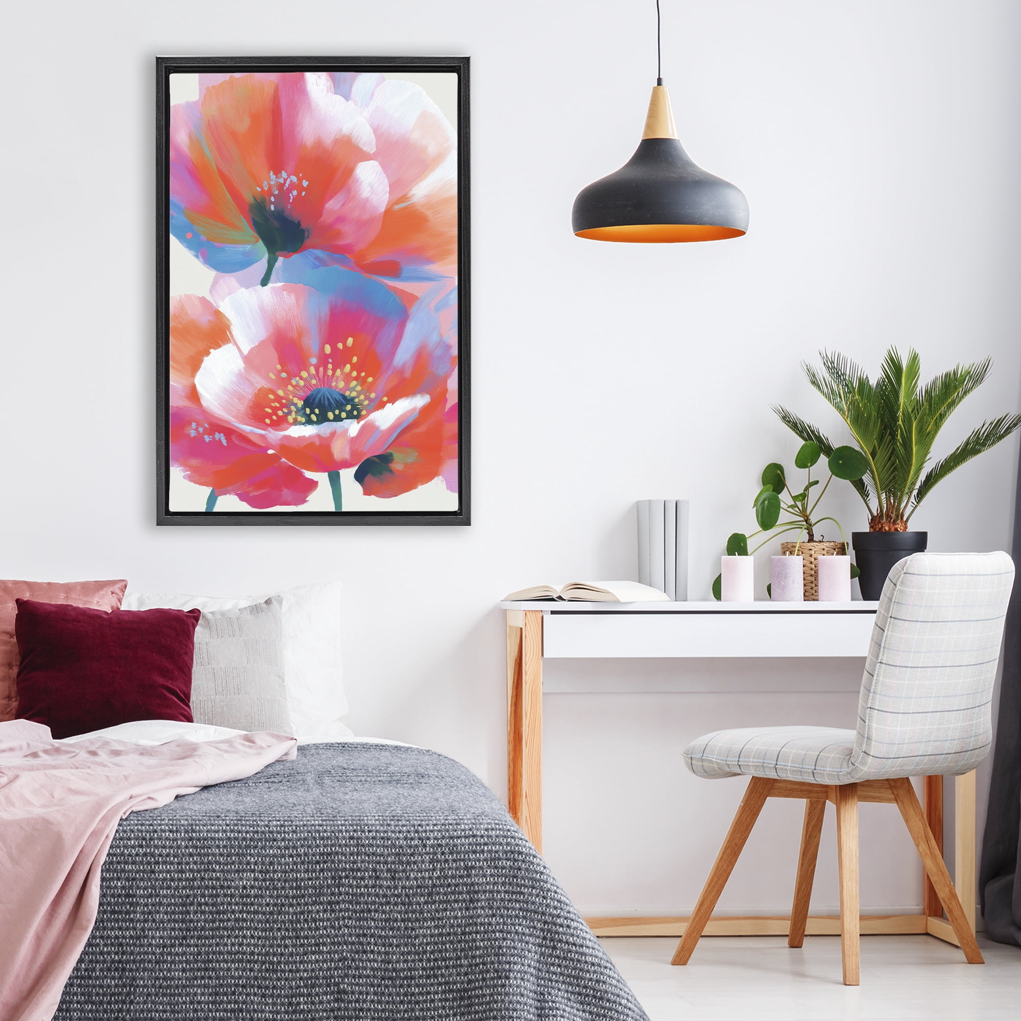Stupell Industries Poppies in Soft Light Black Framed Floater Canvas Wall Art, design by Chromatic Storm Studio