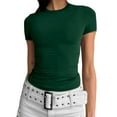 thumbnail image 4 of YDKZYMD Womens Crop Tops Graphic Crew Neck Layering Short Sleeve Tight Shirt Teen Girls Y2k Slim Fitted Cute Basic Tee Summer Trendy Athletic Tops Dark Green XXL, 4 of 5