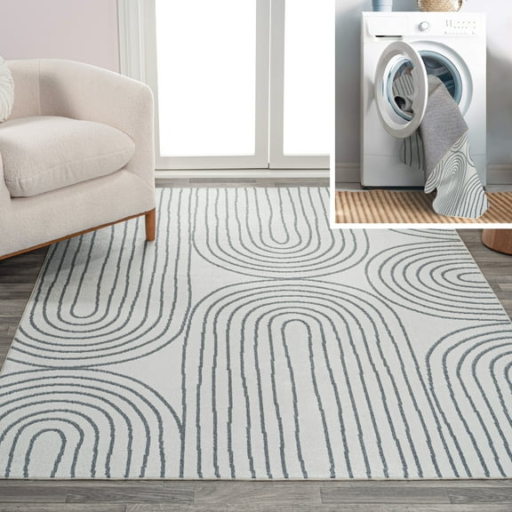 JONATHAN Y WASHABLE 5 x 8 Area Rug, Doodle Glam Geometric - Cream/Dark Gray, WSH310A-5