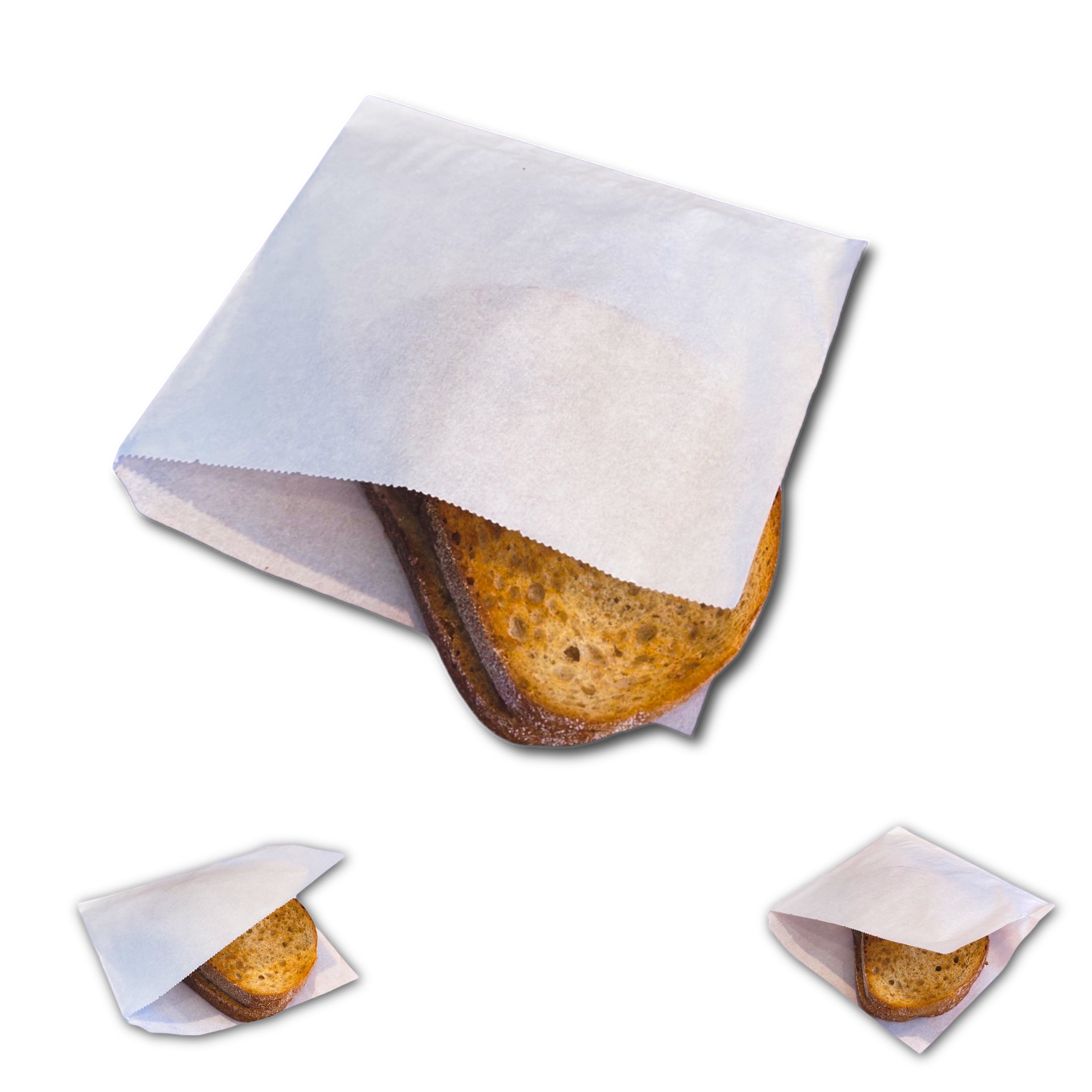 Greaseproof Double-Open Paper Sandwich Bag, White, 6" x 0.75" x 6.75", 1000 Count Box