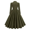 thumbnail image 4 of asdoklhq Womens Dress Ladies' Fall V-neck Long Sleeved Solid Color Lapel Cinched Waist Elegant Dress Army Green M, 4 of 5