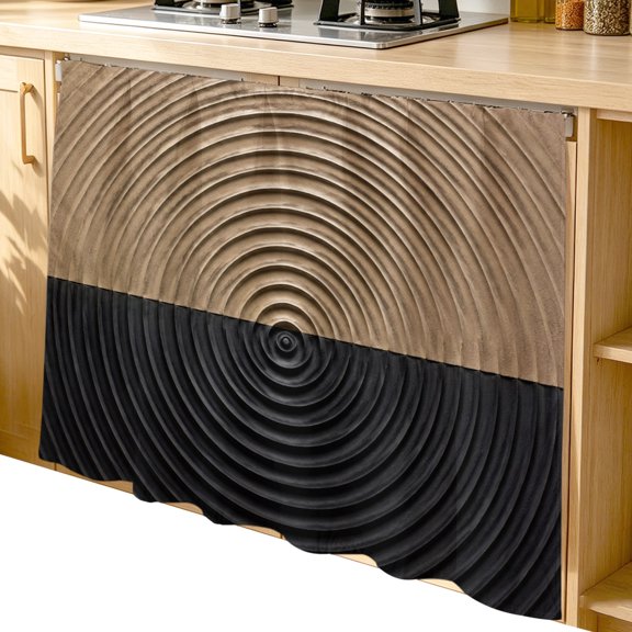 Black Brown Abstract Cabinet Dishwasher Hidden Curtains, Privacy Closet Door Curtain, Geometric Circular Water Ripples Adhesive Dust Proof Under Sink Skirt for Bathroom Kitchen 35"x35"
