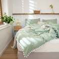 thumbnail image 7 of Move Over Sage Green Duvet Cover Set White Pom Poms Pattern 100% Washed Microfiber Green Bedding Sets Twin No Filling, 7 of 7