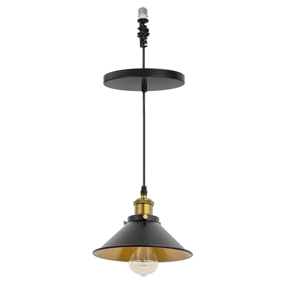 KAYYELAMP Instant Hanging Light Black Outer Gold Inner Shade Adjustable Height Vintage Design, 4"-6" Recessed Light Conversion Kit to Screw-in Pendants, Customizable - 1 Pack
