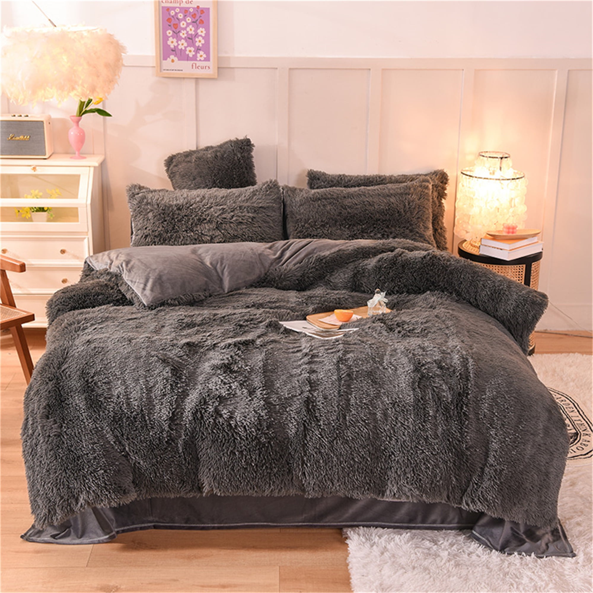 Gusuhome Shaggy Plush Duvet Cover Set Ultra Soft Fluffy Comforter Cover