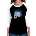 thumbnail image 1 of LA Pop Art Women's Raglan Baseball Word Art T-shirt - Punk Mohawk, 1 of 2