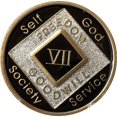 thumbnail image 1 of 7 Year Black and Silver Glitter NA Medallion Official Narcotics Anonymous Chip, 1 of 4