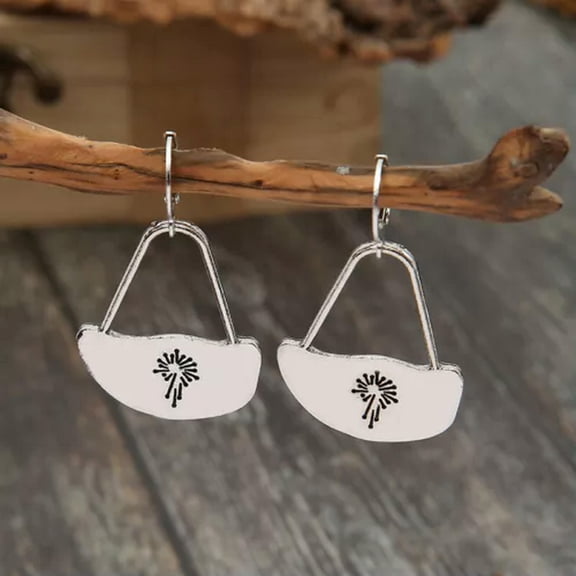 HOOUN Women Vintage Style Carved Forest Moon Dangle Earrings Silver Plated Jewelry-23# Dandelion