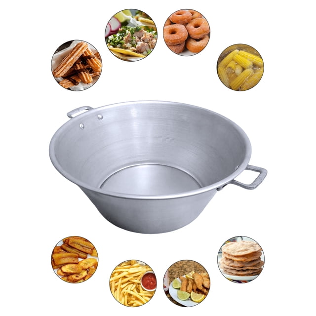 Cazo de Acero Galvanizado 30 cm, ideal para carnitas, plátanos fritos, papas a la francesa, buñuelos, donas, churros, elotes, botanas y más.