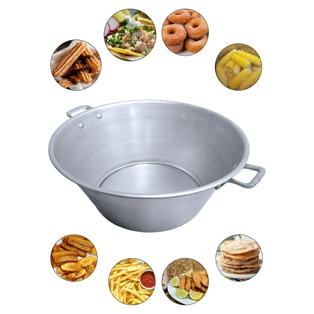 Cazo de Acero Galvanizado 30 cm, ideal para carnitas, plátanos fritos, papas a la francesa, buñuelos, donas, churros, elotes, botanas y más.