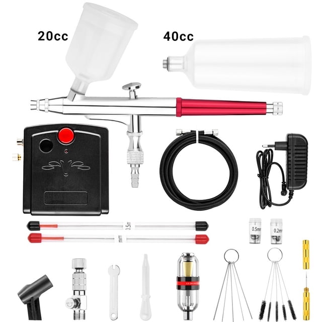 Detachable Dual-Action Airbrush 20cc 40cc Compressor Kit 0.3mm Spray Gun Set for Art Barber Tatoo Model Cake Car Shoe Painting ,Easy to Use