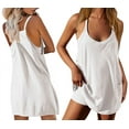 thumbnail image 2 of Womens Workout Romper Dress with Shorts Underneath Sleeveless Spaghetti Straps Athletic Outfits Casual Vacation White L, 2 of 6