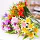 thumbnail image 2 of Nvzi 12 flores artificiales de tela de plástico sintético, lirios, plantas verdes para decorar ventanas, macetas, entradas de bodas, color naranja., 2 of 4